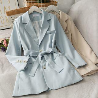 Two-button Long Blazer With Sash