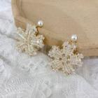 Faux Pearl & Floral Drop Earring 1 Pair - Gold - One Size