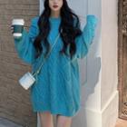 Cable-knit Oversized Sweater Blue - One Size