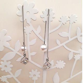 Faux Pearl Caged Rhinestone Dangle Earring 1 Pair - Silver - One Size