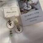 Non-matching Alloy Leaf & Bead Dangle Earring