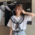 Shawl Panel Elbow-sleeve T-shirt
