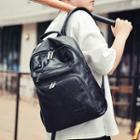 Plain Faux-leather Backpack / Set: Plain Faux-leather Backpack + Belt Bag / Set: Plain Faux-leather Backpack + Camouflage Long Wallet
