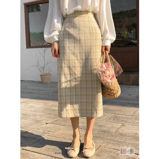 H-line Plaid Long Skirt