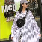 Long-sleeve Striped Shirt Dress Purple - One Size