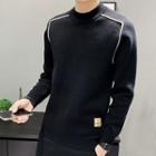 Mock-neck Striped Fleece-lining Knit Sweater
