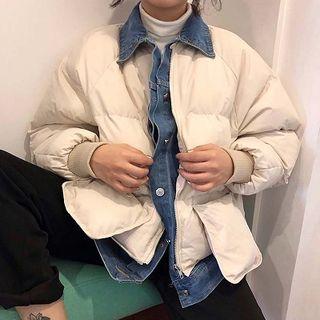 Mock Two-piece Denim Panel Long-sleeve Coat