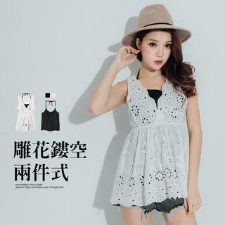 Set: Eyelet Lace Tank Top + Camisole