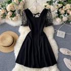 Square-neck Mesh Puff-sleeve Dress