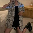 Lace Trim Spaghetti Strap Dress / Leopard Print Shirt