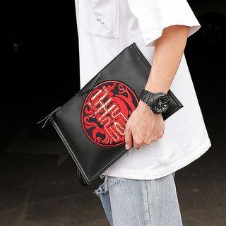 Faux Leather Sequined Clutch Black - One Size