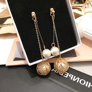Alloy Caged Faux Leather Fringed Earring As Shown In Figure - One Size