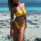 Plain Lace-up Strapless Bikini Yellow - L