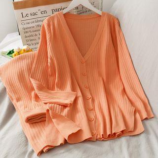 Set: Button-down Knit Top + Wide Pants