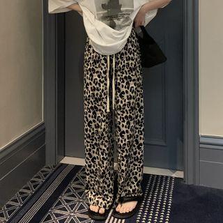 Leopard Print High Waist Wide Leg Pants Leopard - Black & Khaki - One Size