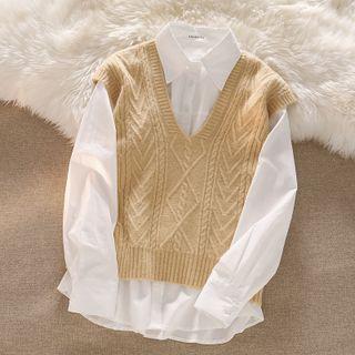 Plain Shirt / Cable Knit Sweater