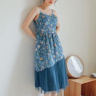 Spaghetti-strap Mesh Panel Sundress