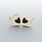 Sterling Silver Hollow Heart Stud Earring 1 Pair - Gold & Black - One Size