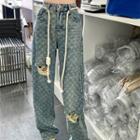 Mid Rise Checkerboard Wide Leg Jeans