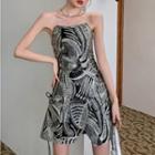 Drawstring Jacquard Bandeau Mini Dress