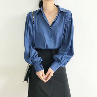 Split-neck Lantern-sleeve Blouse
