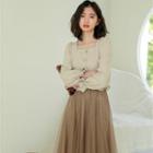 Bell-sleeve Square Neck Blouse Khaki - One Size