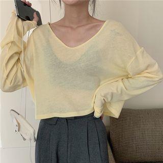 Long-sleeve Plain Top / Wide Leg Dress Pants