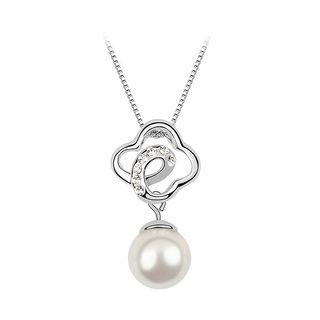 Simple Pendant With White Austrian Element Crystals And Fashion Pearl And Necklace
