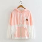 Bear Embroidered Color Block Jacket