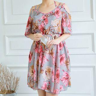 Set: Floral Swim Top + Shorts + Cover Up