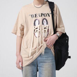 Short-sleeve Sneaker Print Lace Up T-shirt