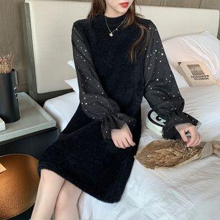 Star Print Long-sleeve Panel Mini Knit Dress