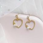 Faux Pearl Heart Dangle Earring Stud Earring - 1 Pair - Gold - One Size