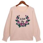 Rose Embroidered Long-sleeve Knit Top