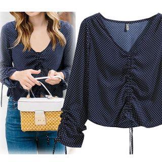 V-neck Dotted Long-sleeve Top
