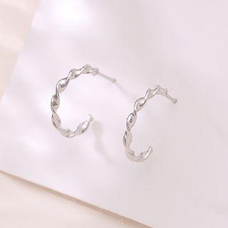Open Hoop Sterling Silver Ear Stud 1 Pair - Silver - One Size