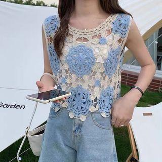 Crochet Crop Tank Top Blue - One Size