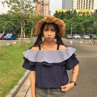 Flounced Off-shoulder Short-sleeve Top