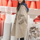 Color Panel Hooded Trench Coat Khaki - One Size