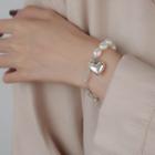 925 Sterling Silver Heart Faux Pearl Bracelet Bracelet - As Shown In Figure - One Size