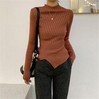 Long-sleeve Asymmetrical Hem Knit Top