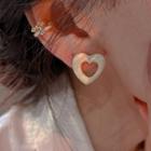 Hollow Heart Stud Earring 1 Pair - White - One Size