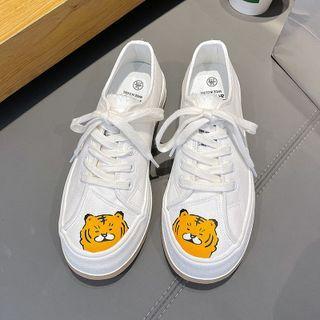 Tiger Print Canvas Platform Sneakers
