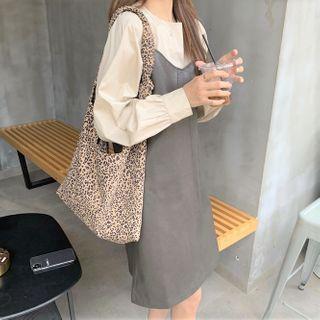 Plain Blouse / Faux Leather Pinafore Dress