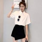 Set: Pocket Detail Short-sleeve Shirt + High Waist Mini Skirt