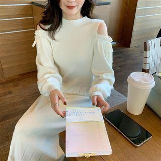 Cold-shoulder Drawstring A-line Knit Dress