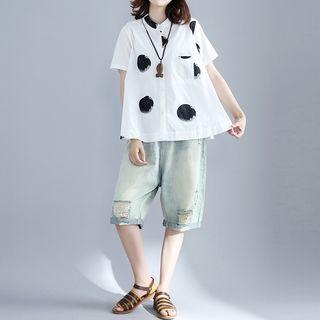 Dotted Short-sleeve Blouse