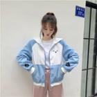Dog Print Zip Hooded Jacket / Contrast-trim Sweatpants