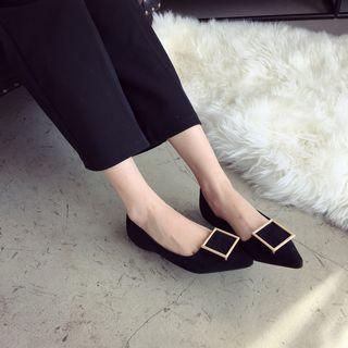 Pointy-toe Paneled Block-heel Shoes