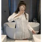 Pleated-hem Mini Shirtdress White - One Size